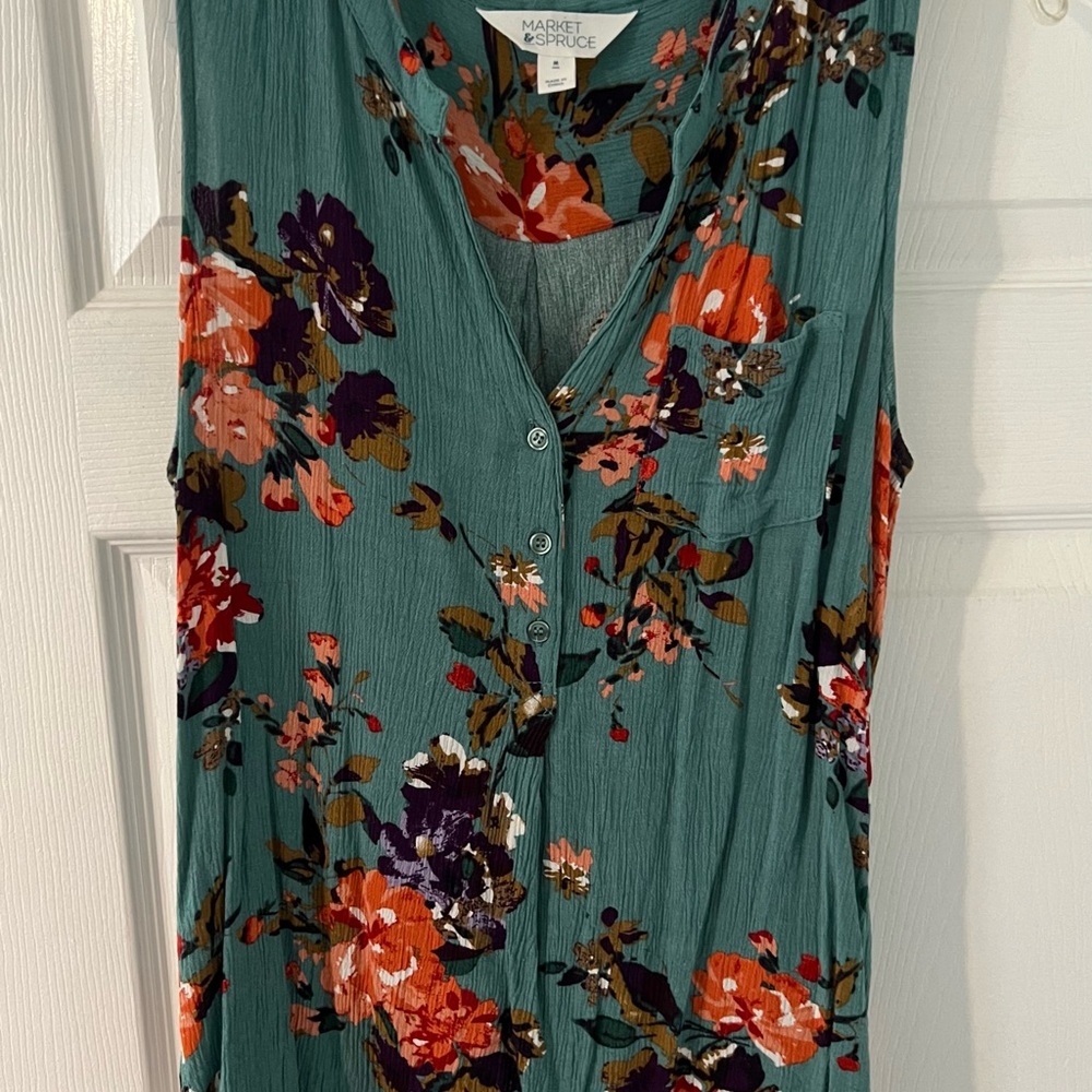 Market & Spruce Floral Sleeveless Top - Teal and Orange